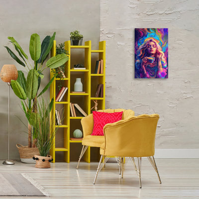 Femme spirituelle sirotant une toile de thé, design par Spirit of the Rainbow