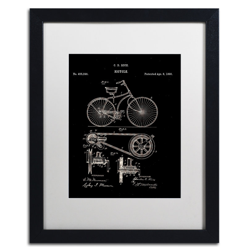 « bicycle brevet 1890 », impression encadrée sur toile noire sur toile, H 20 po x l 16 po x P 0,5 po