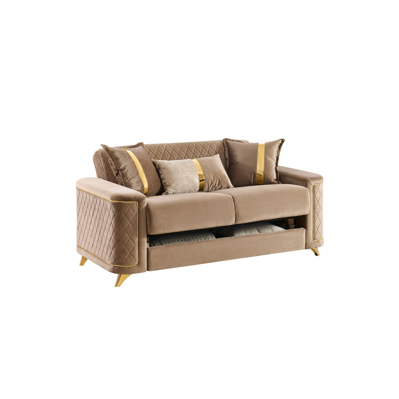 Sombir 72" Upholstered Sleeper Loveseat, Brown 100% Polyester