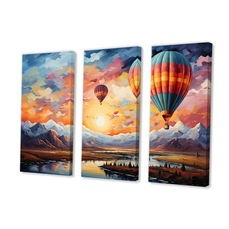 «Expressionist Balloon Flight I - Montgolfière», ensemble d'art sur toile, H 32 po x l 48 po
