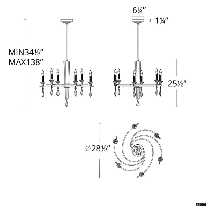 Tempest 6 Light Crystal Chandelier, Black/Soft Silver