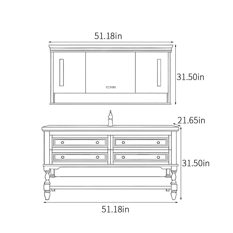 Armoire de salle de bain américaine rétro, Noir, H 31,5 po x l 51,18 po x P 21,65 po