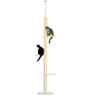 4-Tier Tall Cat Tower, Floor To Ceiling Cat Tree, With Plush Platforms, Sisal Scratching Posts