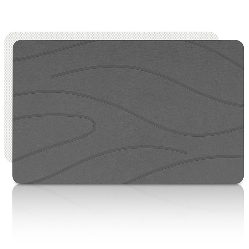 Grand tapis de bain en diatomite à rayures horizontales gris foncé, très grand tapis en pierre à séchage rapide pour salle de bain avec antidérapant et papier de verre