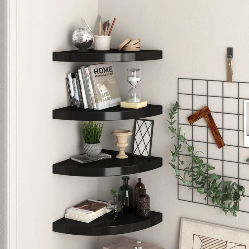 Arta 4 Piece Corner Shelf, 3.8cm H x 25cm W x 25cm D, Black