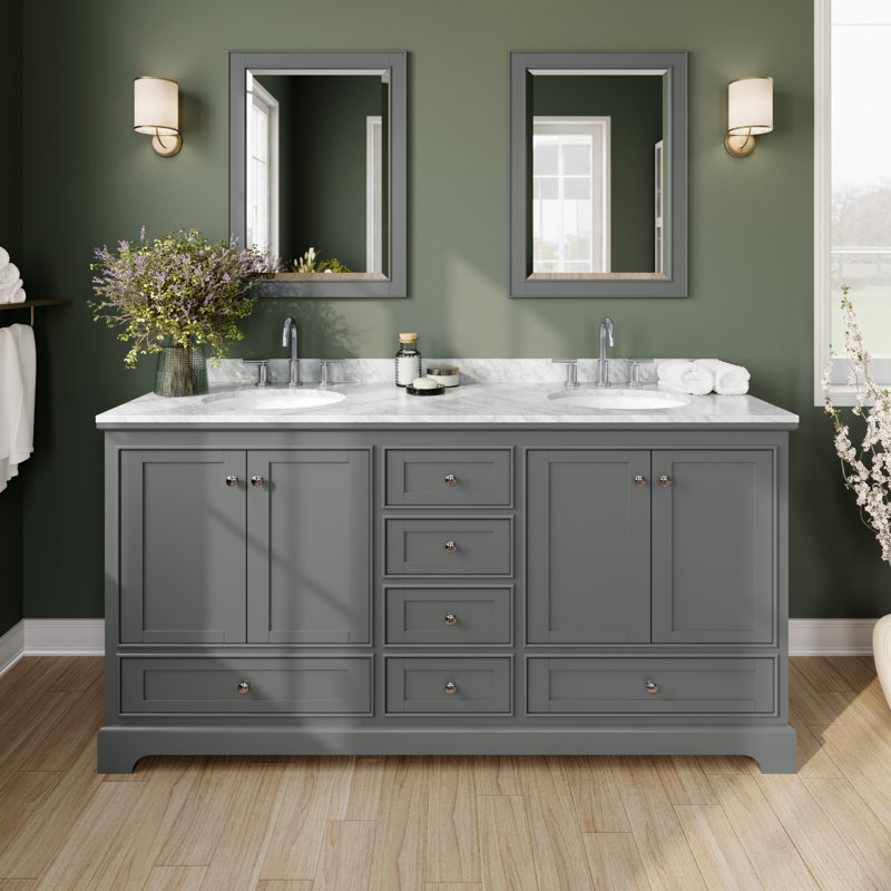 Deborah 72'' Double Bathroom Vanity with Marble Top, Dark Gray, Polished Chrome