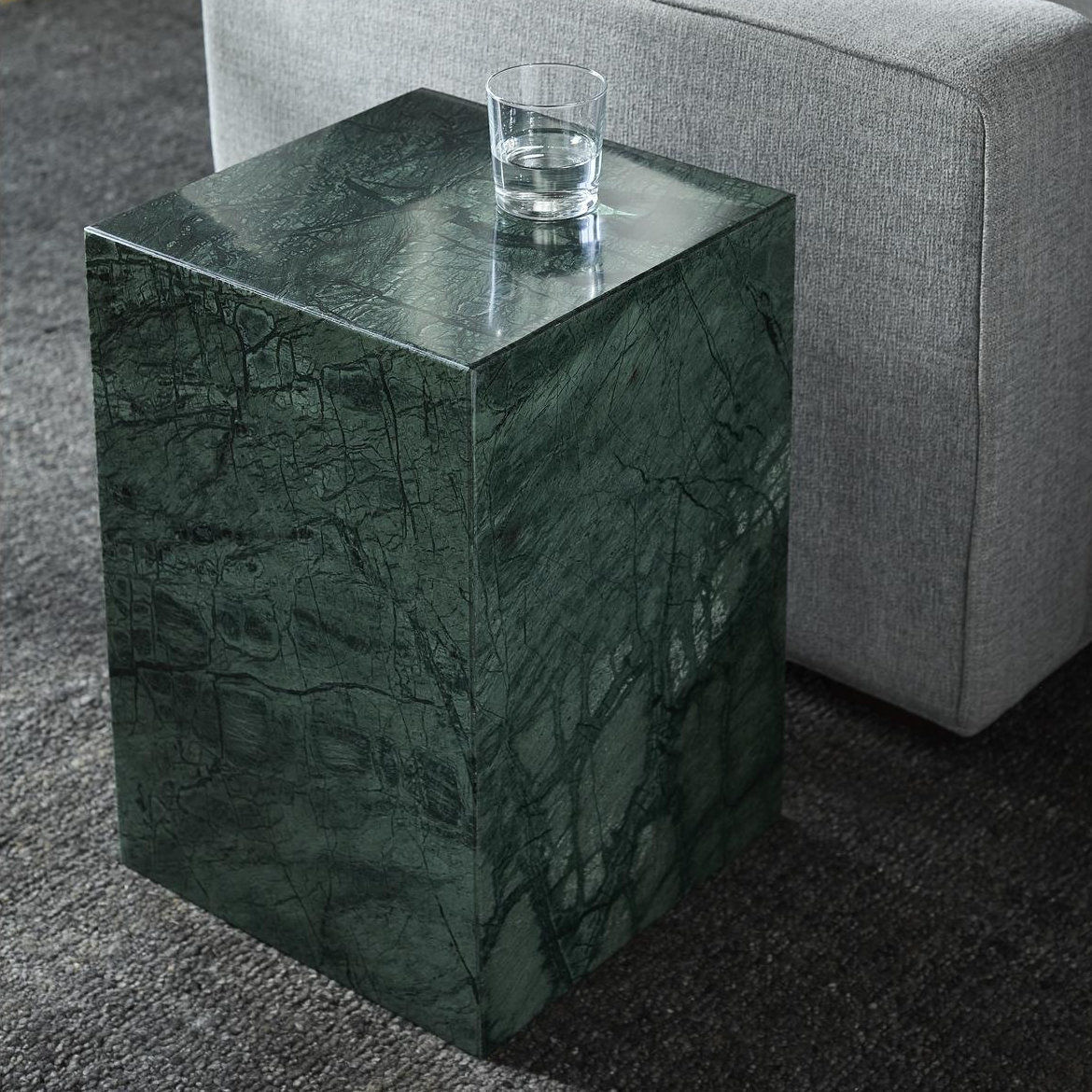 Enez 14" Genuine Marble End Table, Green