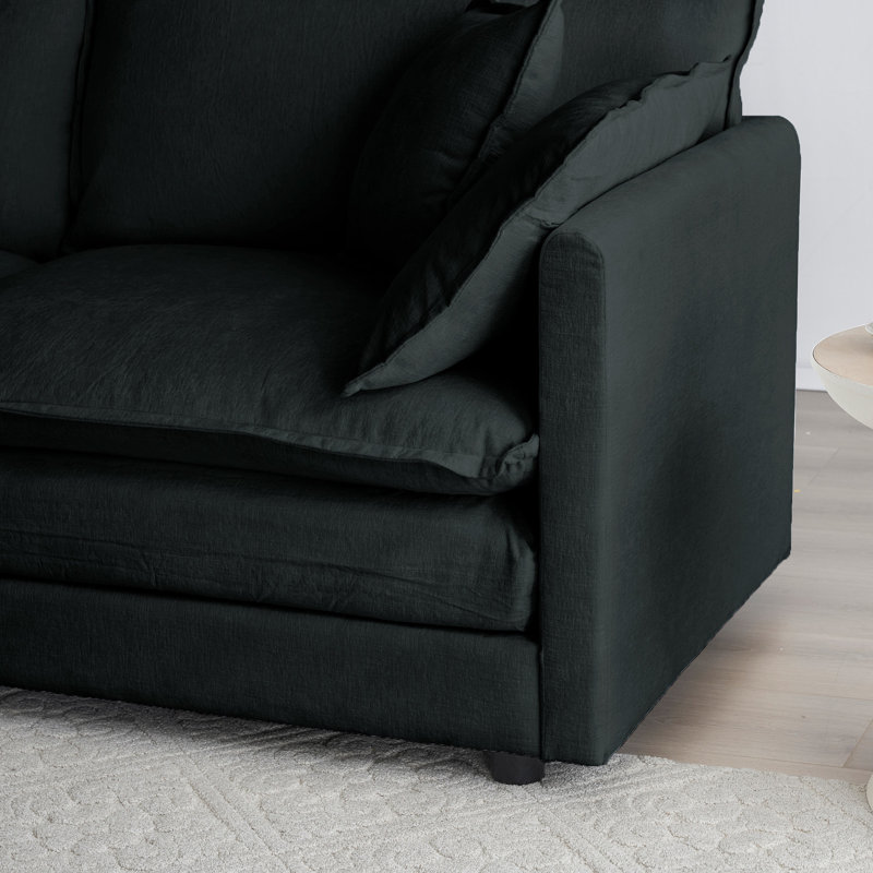 Canapé modulaire en U massif en forme de U en chenille noire avec porte-gobelets