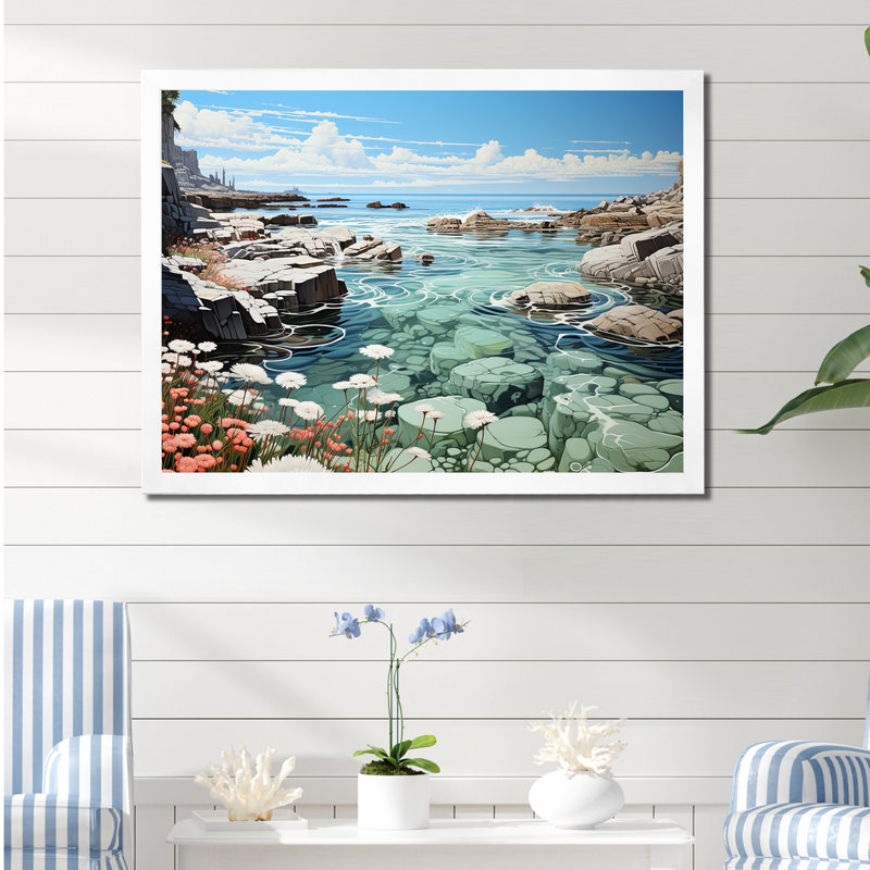 Paysage de plage sauvage III sur toile, H 24 po x l 32 po x P 1 po, Cadre simple blanc