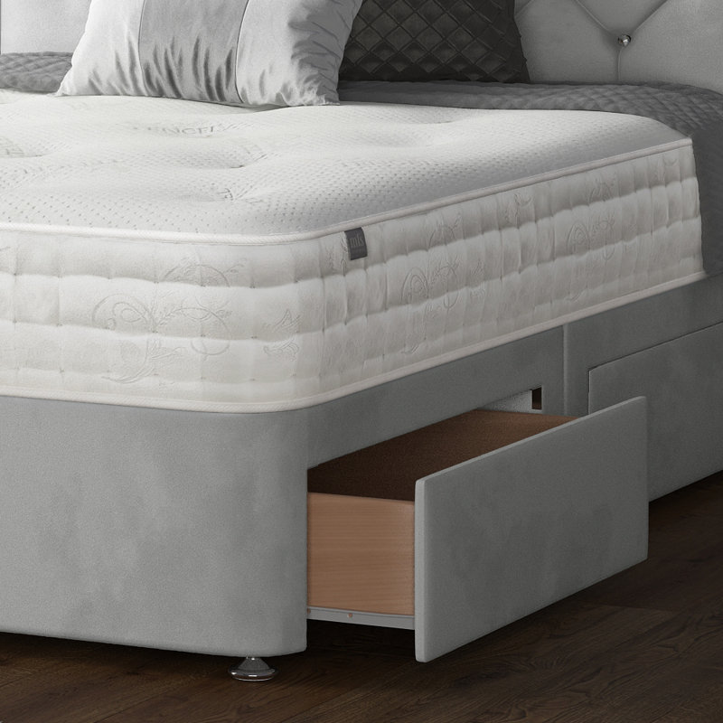 Hatmaker Divan Bed Base, Silver, Kingsize (5'), 4 Drawers