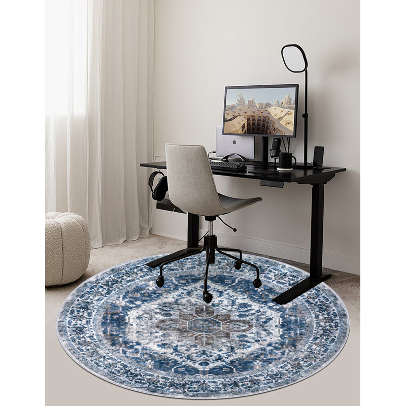 Round Washable Rug - 100% Polyester, Non-Slip & Low-Pile For Living Room,Bedroom,Dining Area, Round 6'