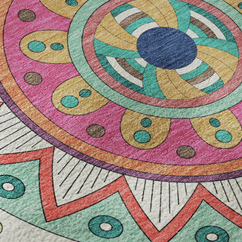 Premium Machine Washable Mayfield Geometric Rug, 8' Round, Pink