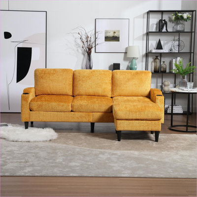 Canapés modulaires | Moderne 3 places avec repose-pieds de rangement pour le salon, tissu chenille, porte-gobelets | Chenille | Standard