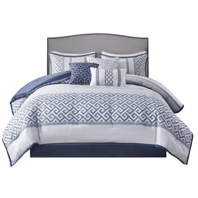 Navy Queen 7 Piece Bedding Comforter - With Comforter, Shams, Decorative Pillows & Bed Skirt Luxury Matching Shams