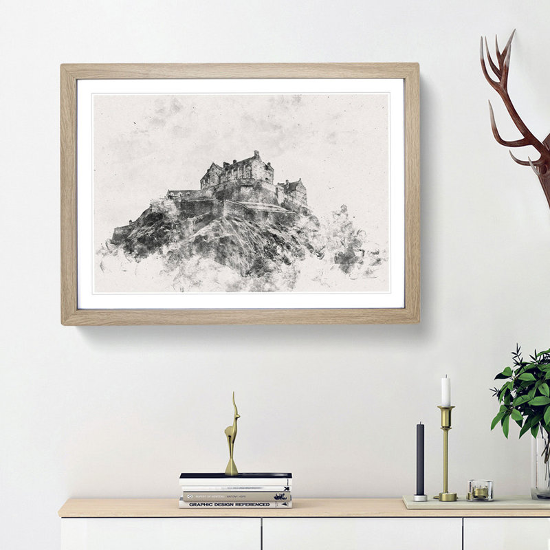 Edinburgh Castle In Scotland - Framed Print, 36cm H x 48cm W x 2cm D, Oak Framed