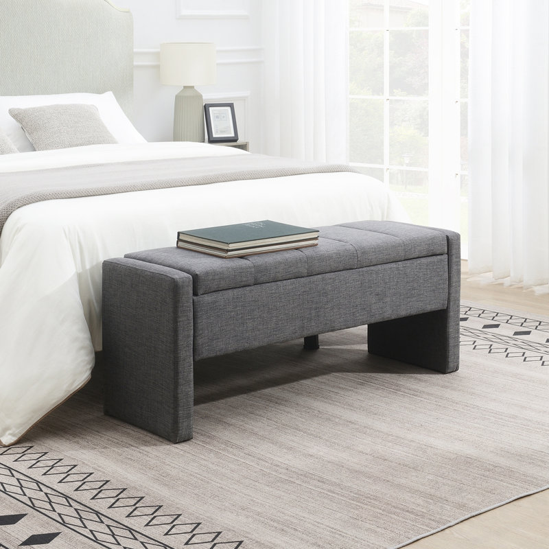 Banc rembourré avec rangement à rabat, Gris foncé