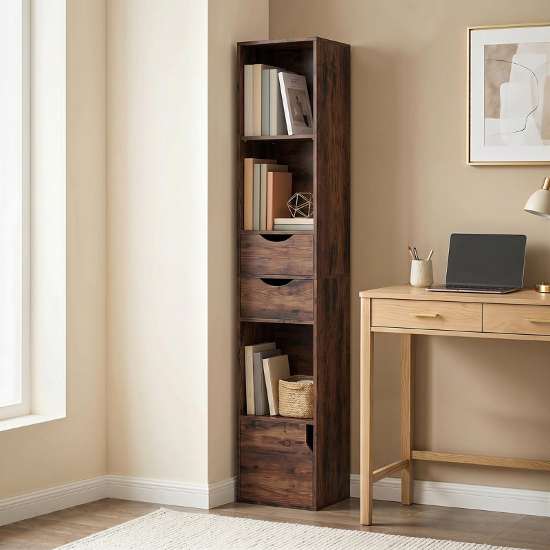 HOMCOM Bookcase with Drawers 3-Tier Adjustable Shelf 158 cm, Brown