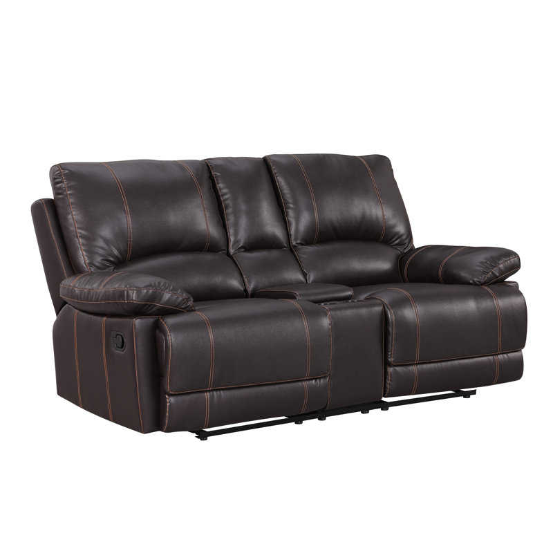 Trower 76'' Faux Leather Reclining Sofa, Brown Faux Leather