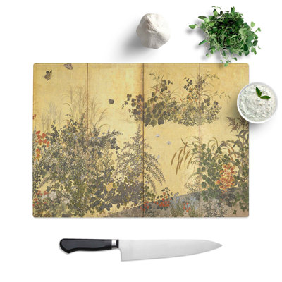 Tempered Glass Butterflies and Flowers Chopping Board