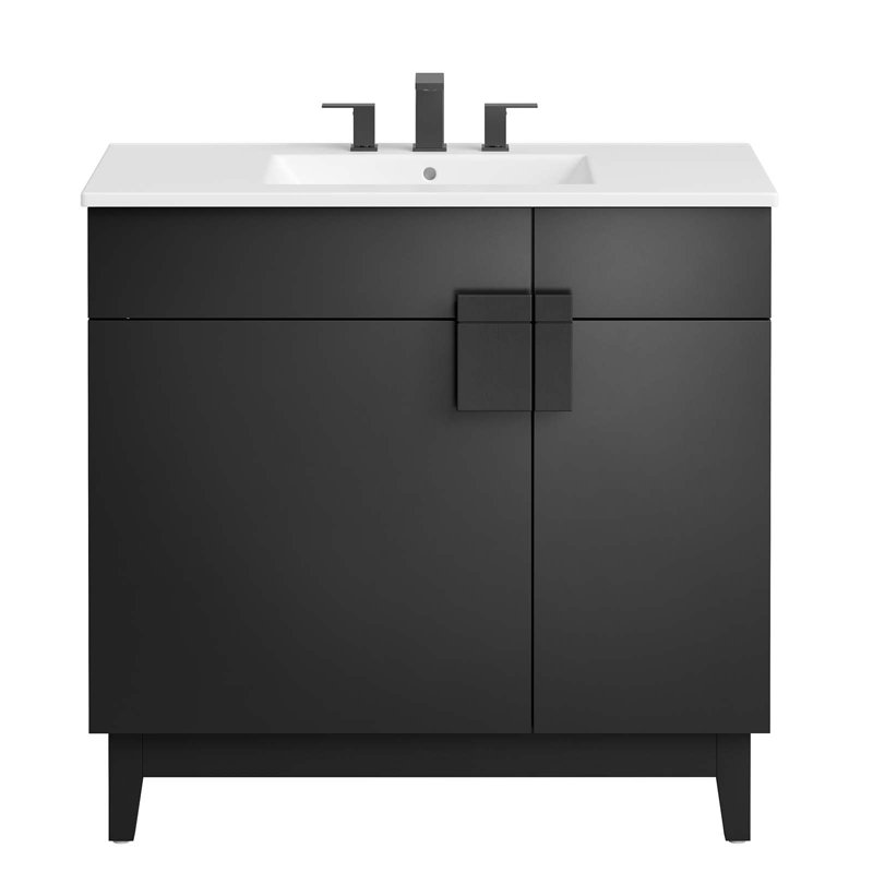 Miles 36" White and Black Modern Bathroom Vanity