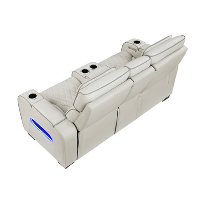 Canapé double inclinable électrique Fiya avec éclairage DEL, ports USB, revêtement en similicuir taupe