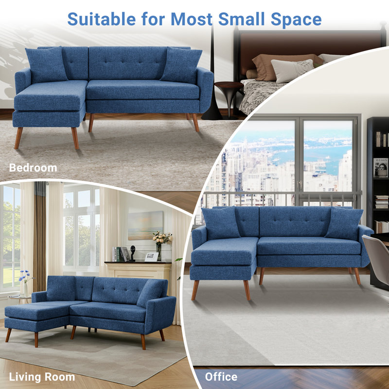Canapé modulaire en L 80 po Mid-Century, Lin bleu