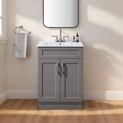Meuble-lavabo simple 24 po à 2 portes avec plateau en céramique