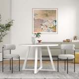3-Piece Round Dining Set, Trestle Dining Table with 2 Boucle Chairs
