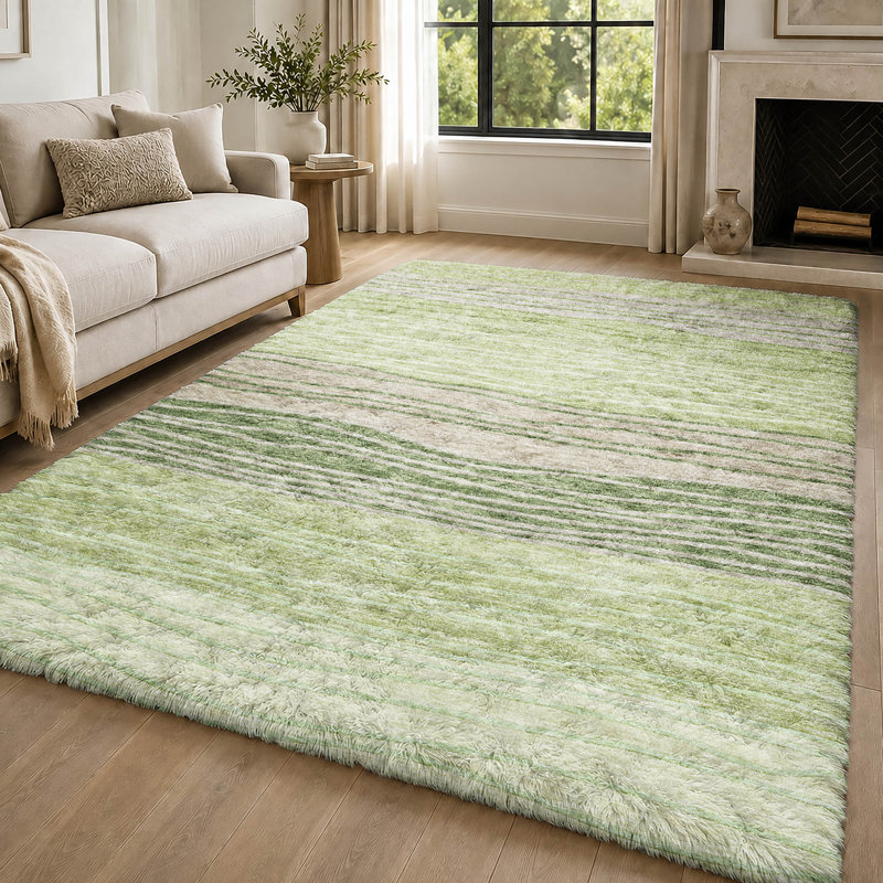 Tapis à rayures Dream Shag ADS735 lavable à la machine de qualité supérieure, Aloe, 9' x 12'