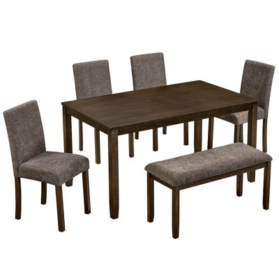 Ensemble de table de salle à manger 6 pièces avec banc et chaises, ensemble de table à manger en bois pour 6 personnes, ensemble de table de salle à manger de style rustique pour 6 personnes Farmhouse
