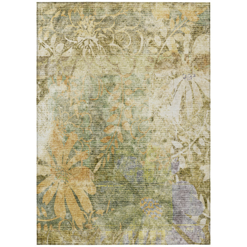 Machine Washable Indoor/Outdoor Lafferty ACN2223 Floral Rug, Rectangle 3' x 5'