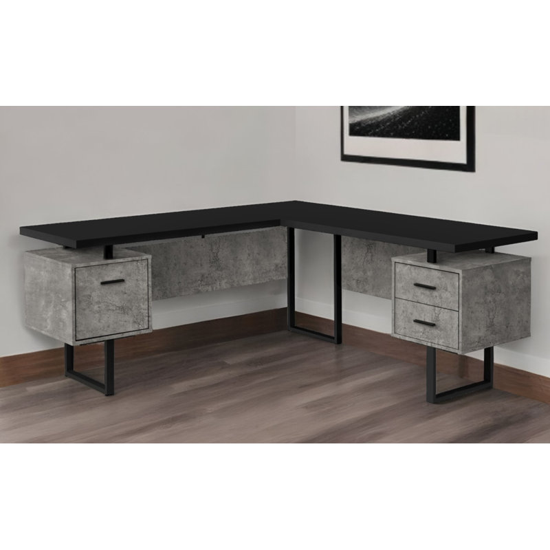 Bureau d'ordinateur en L 71 po avec trois tiroirs