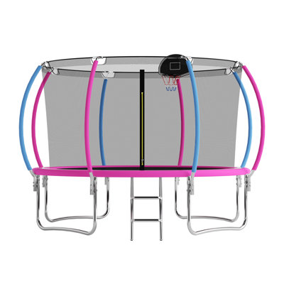 12FT Trampoline for Kids,Outdoor Recreational Trampoline with Safety Net,Basketball Hoop,Ladder,400lbs Capacity