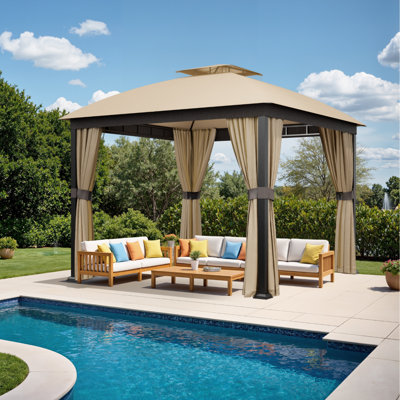 Outdoor Patio Gazebo 10x10, Heavy Duty Gazebos, Soft Top Gazebo with Square Metal Frame, Double Roof Canopy, Mosquito Nets & Privacy Enclosures