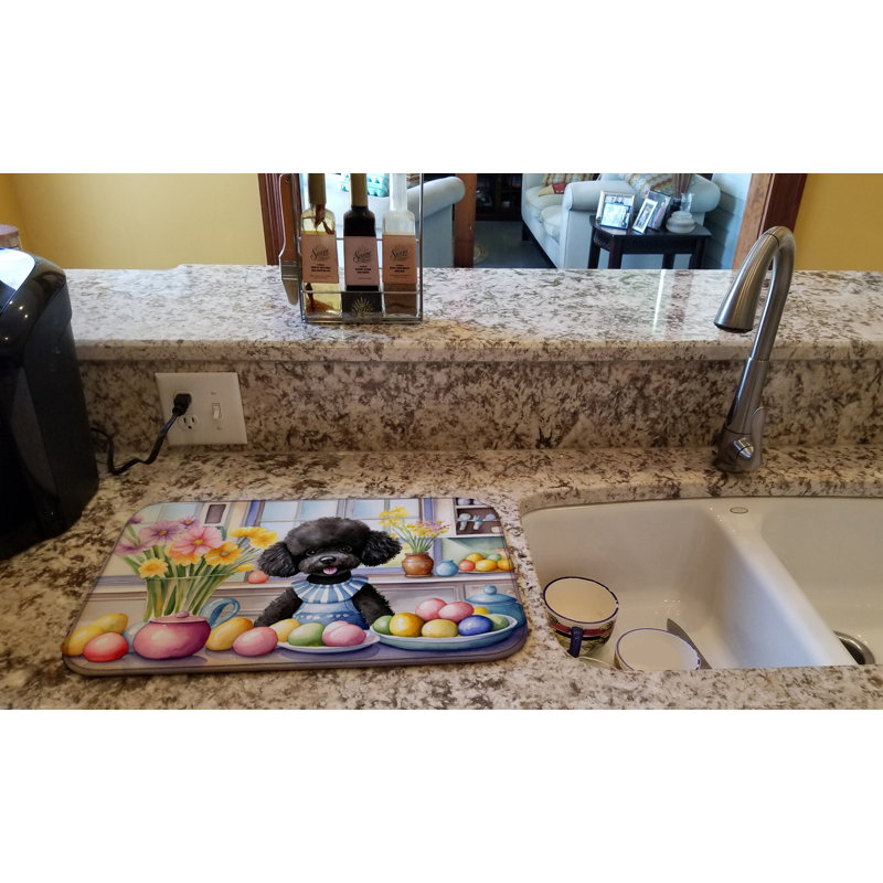 Decorating Easter Black Poodle Dish Drying Mat