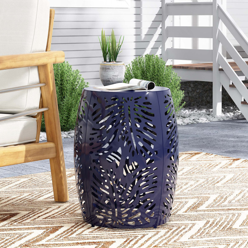 Metal End Table,Outdoor Use,Living Room, Navy Blue