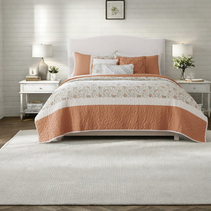 Elegant Cotton Percale Bedding Sets, Coral, Modern Farmhouse Style