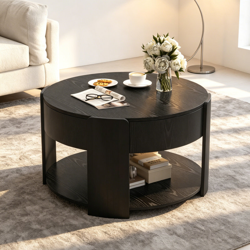 Table basse moderne à plateau relevable avec rangement caché et tablette inférieure, Black