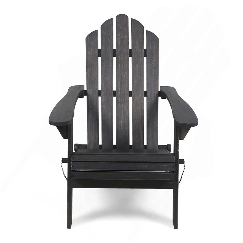 Chaise Adirondack pliable rustique en bois d'acacia résistante aux intempéries avec accoudoirs droits, Gris foncé