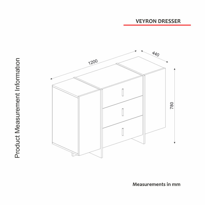 Alfreida 120cm W 3 - Drawer Chest of Drawers