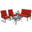 Ensemble de conversation pour meubles de patio 5 pièces avec causeuse en fer forgé et chaises à ressorts, table basse et table d'appoint-1237307666