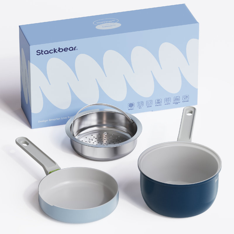 Casserole antiadhésive en céramique, casserole de 2,5 pintes avec poêle à frire comme couvercle, marmite à vapeur pour cuisson, batterie de cuisine à induction, sans PTFE, PFOA et PFAS