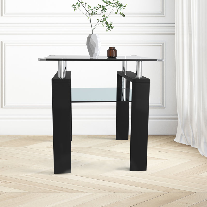 Table d'appoint avec plateau en verre transparent, Noir, noir, noir, noir