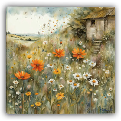 Rustic Wildflower Cottage – Meadow Canvas Wall Art