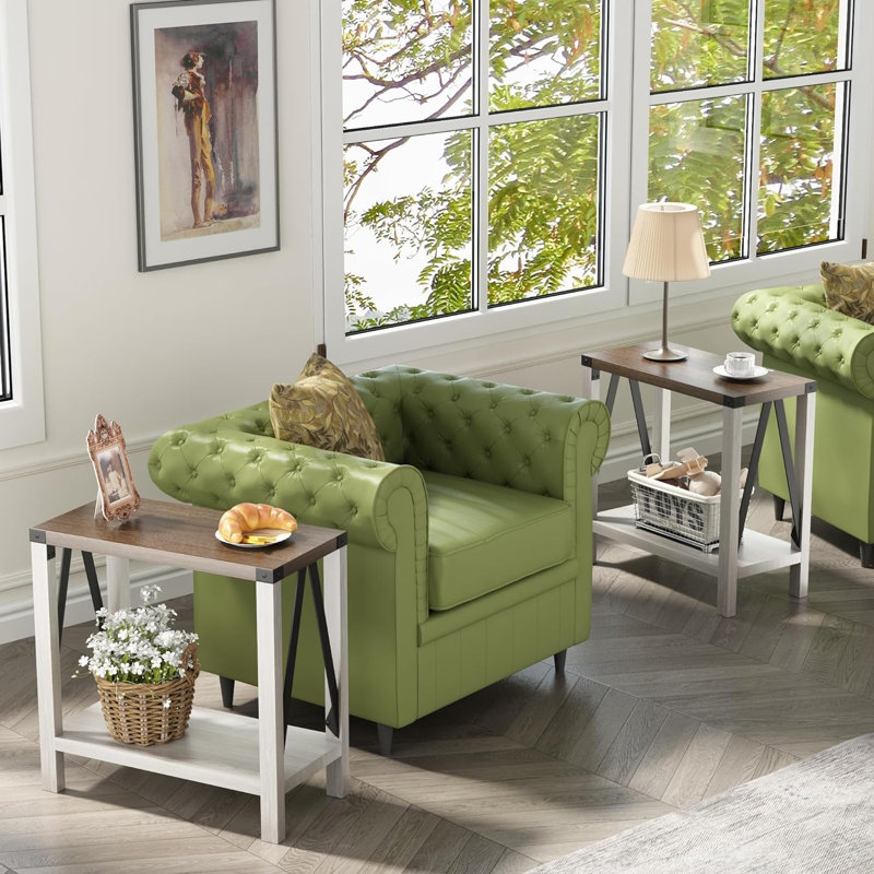 Tables d'appoint rustiques de style campagnard avec tablette de rangement, tables de bout étroites en A pour petits espaces, tables de chevet pour salon, chambre à coucher (ensemble de 2, gris)
