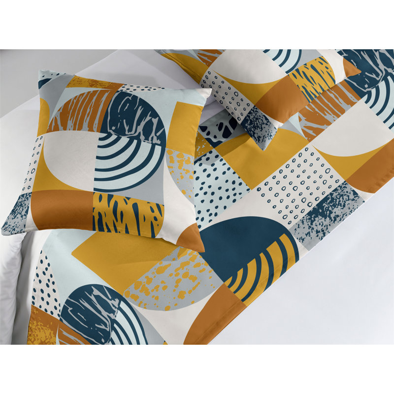 Ensemble de chemin de lit Ambesonne Retro Grungy Quarter Circles Art jaune foncé, orange et bleu, Très grand