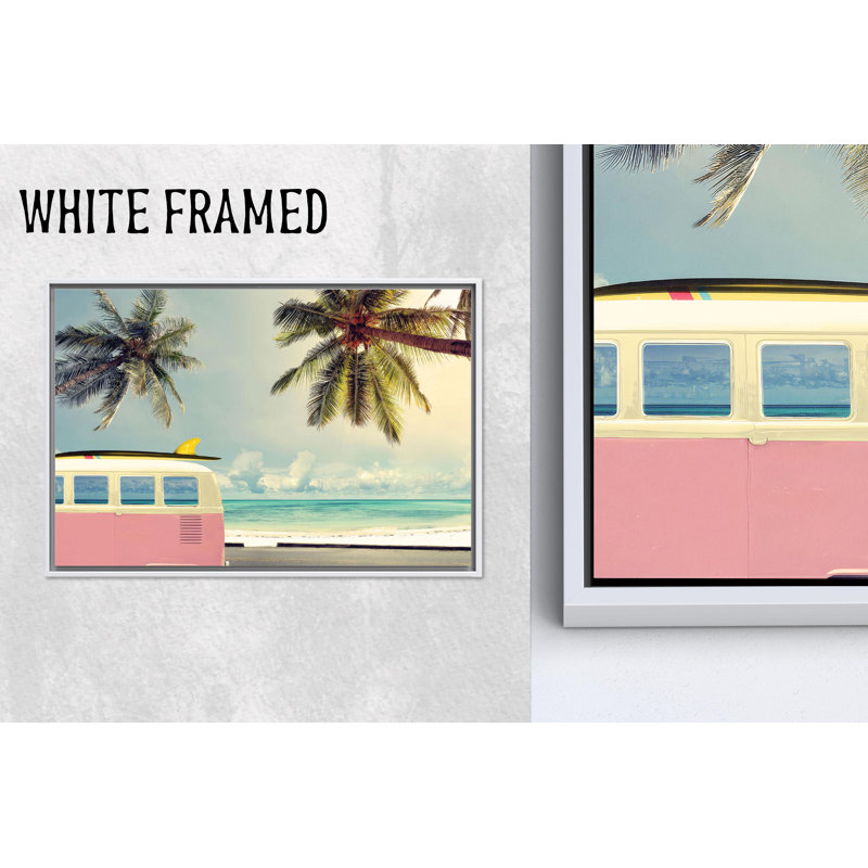 Toile imprimée: art mural en verre tropical avec paysage de cocotier 3D, 1P, encadré blanc
