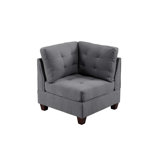 Tufted Corner Wedge Grey Linen Like Fabric 1pc Cushion Nail heads Wedge Sofa Wooden Legs