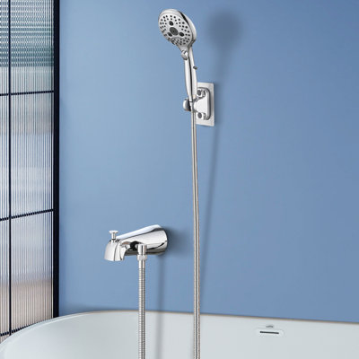 Lift-Up Diverter Bathtub Faucet With 6 Settings Handheld Shower In Chrome