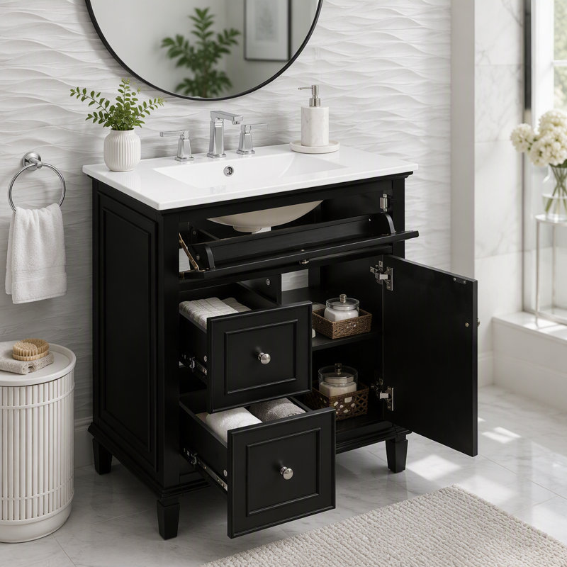 Meuble-lavabo de 30 po avec lavabo et rangement intelligent, Noir, 30